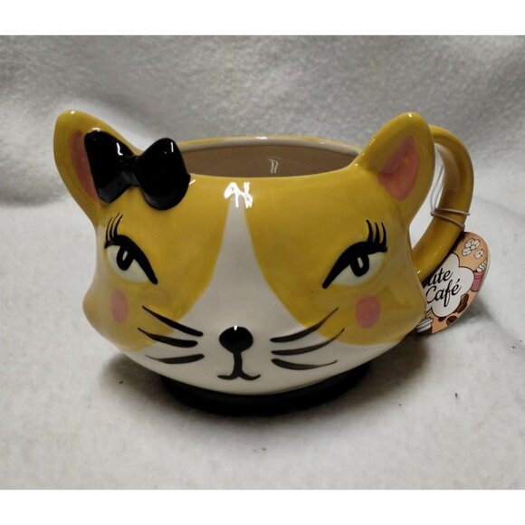 Cat Face Ceramic Mug with Bow & Whiskers Cute Cafe Home Essentials - Picture 3 of 14
